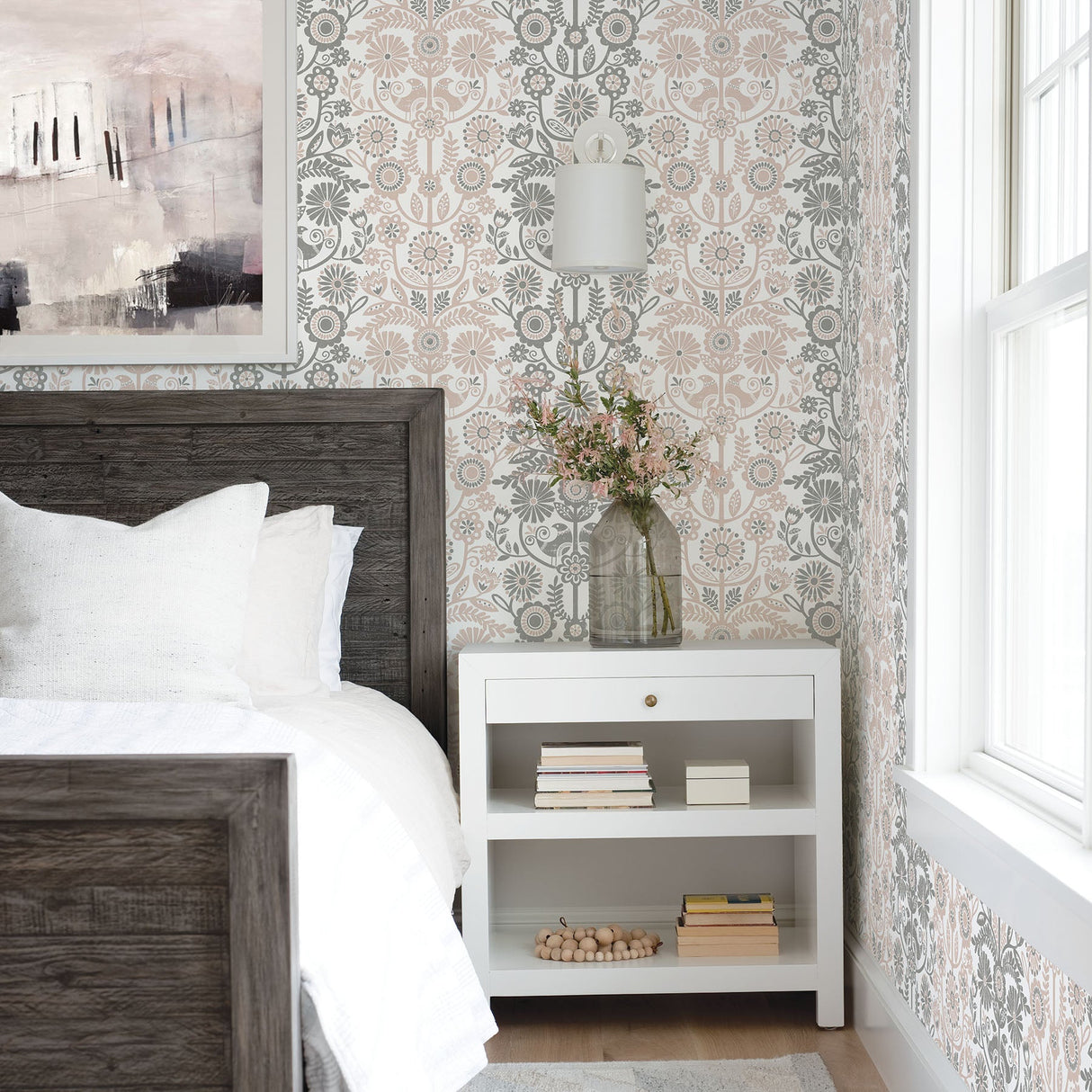 A-Street Prints 2821-25105 Lovebirds Light Pink Folk Stripe Wallpaper