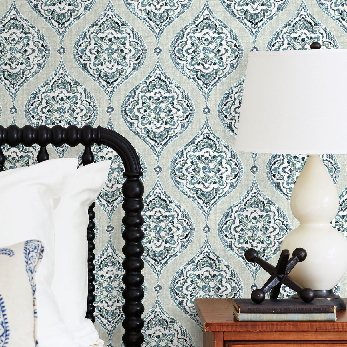 A-Street Prints 2821-25146 Adele Aqua Damask Wallpaper