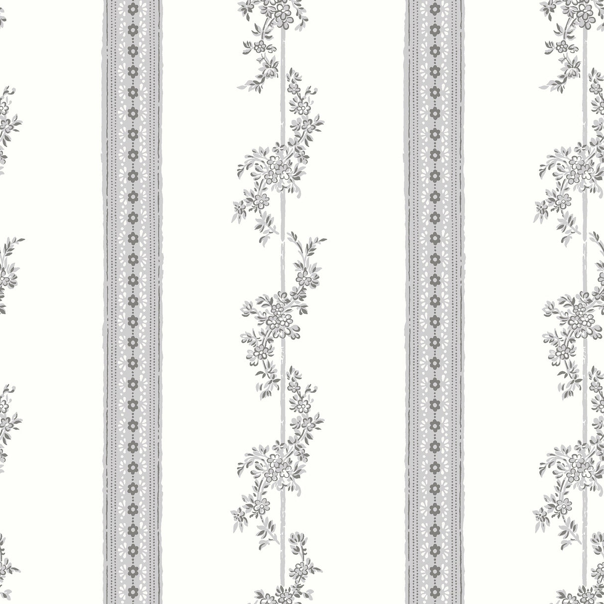 Wall Vision 2827-4508 Drottningholm Grey Floral Stripe Wallpaper