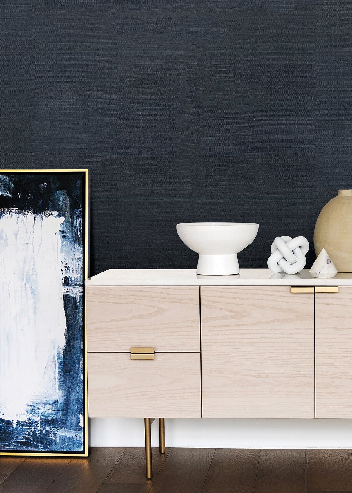 Eade’s Victoria Indigo Grasscloth Wallpaper Indigo