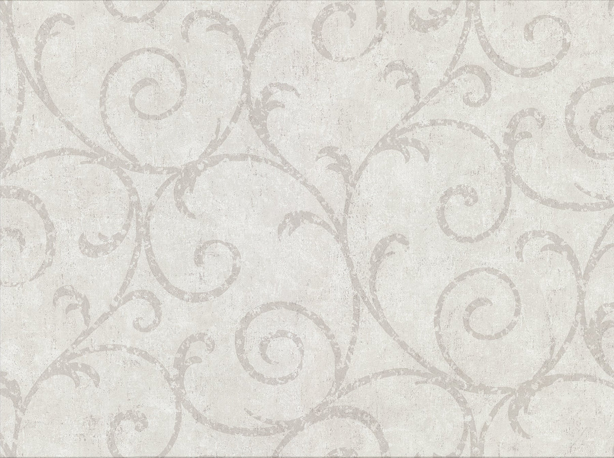 Warner Textures 2830-2734 Sansa Light Grey Plaster Scroll Wallpaper