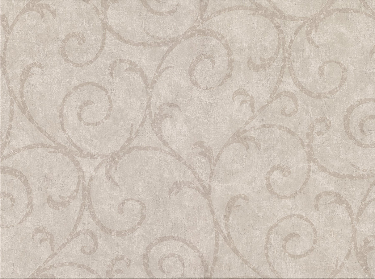 Warner Textures 2830-2737 Sansa Khaki Plaster Scroll Wallpaper