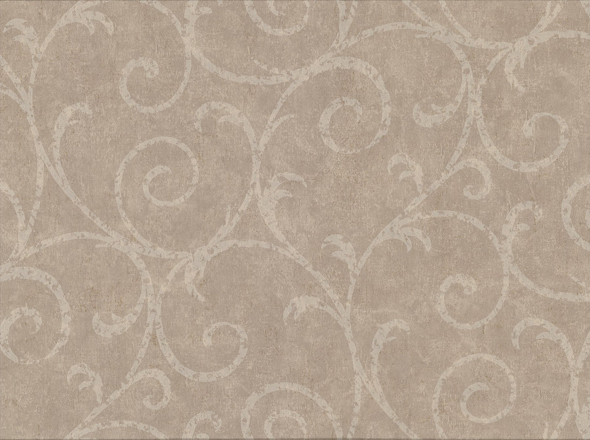 Warner Textures 2830-2738 Sansa Light Brown Plaster Scroll Wallpaper