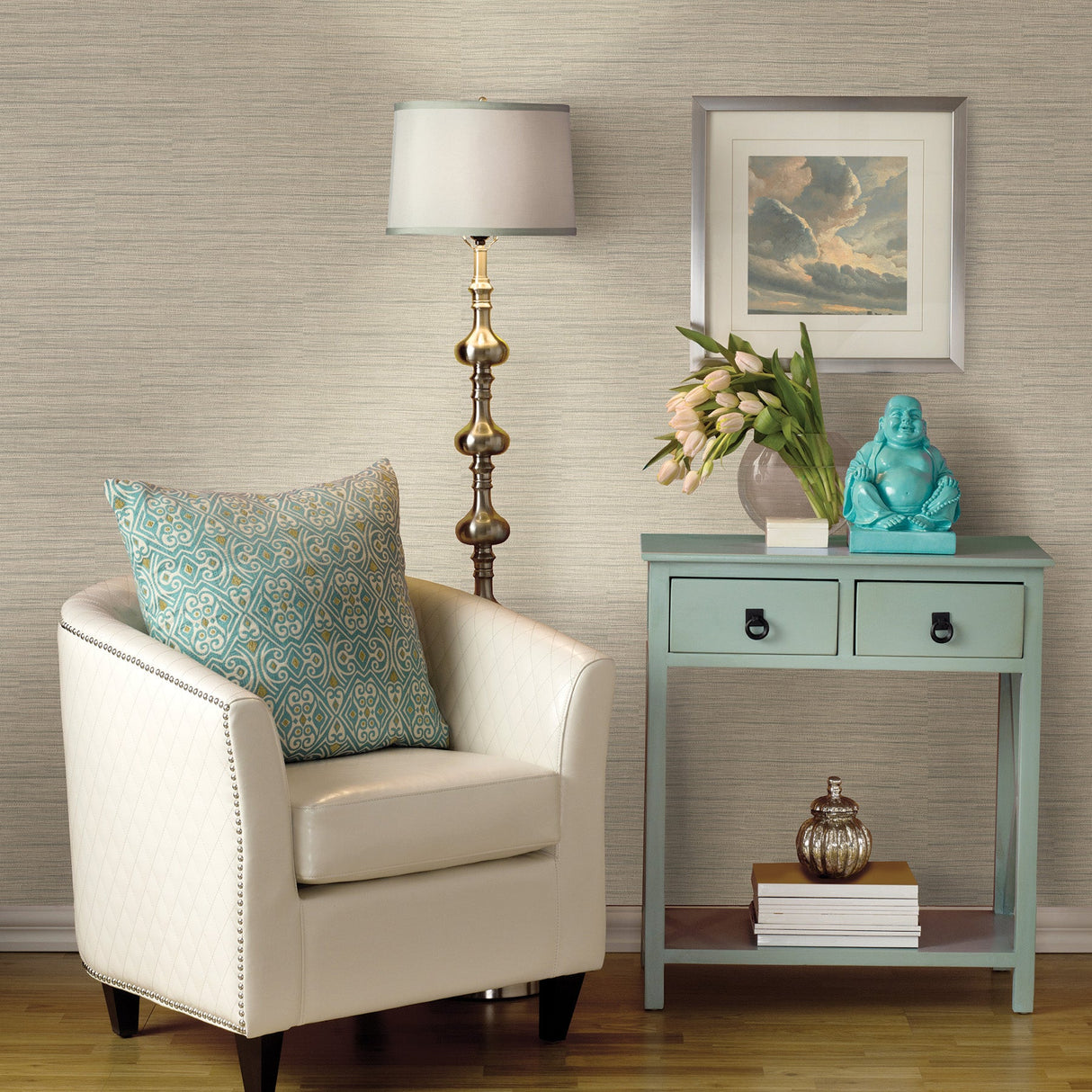 Warner Textures 2830-2746 Tyrell Champagne Faux Grasscloth Wallpaper