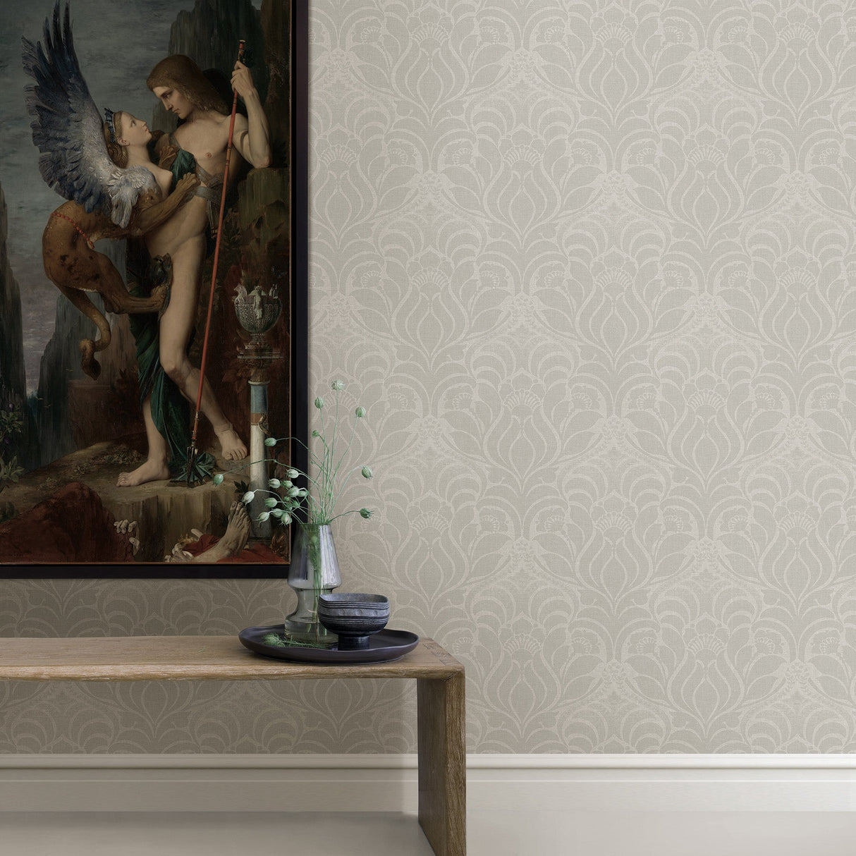 Warner Textures 2830-2773 Sandor Grey Damask Wallpaper