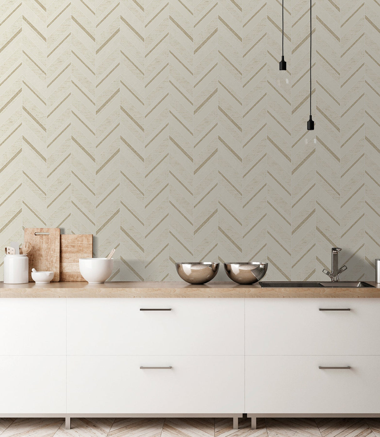 Advantage 2835-42417 Punta Mita Cream Chevron Wallpaper