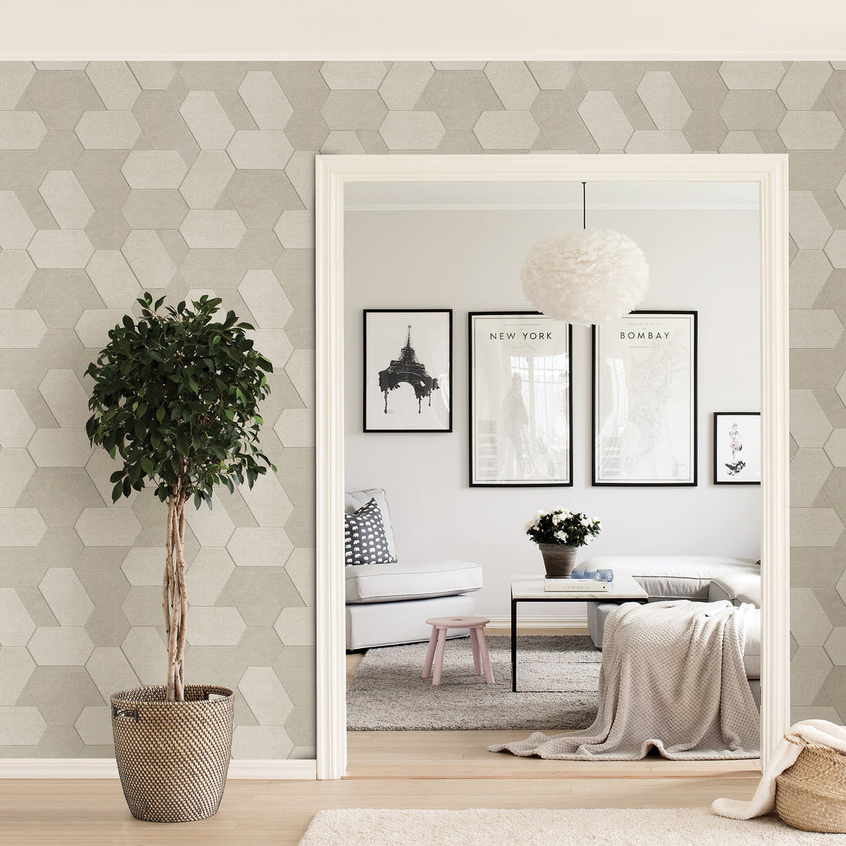 Advantage 2835-C88604 Plaza Cream Geometric Wallpaper