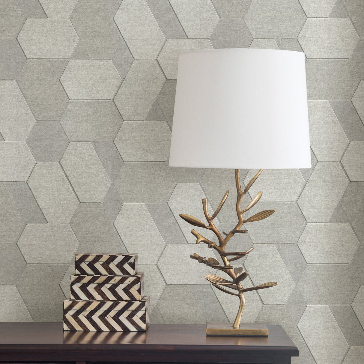 Advantage 2835-C88612 Plaza Pewter Geometric Wallpaper