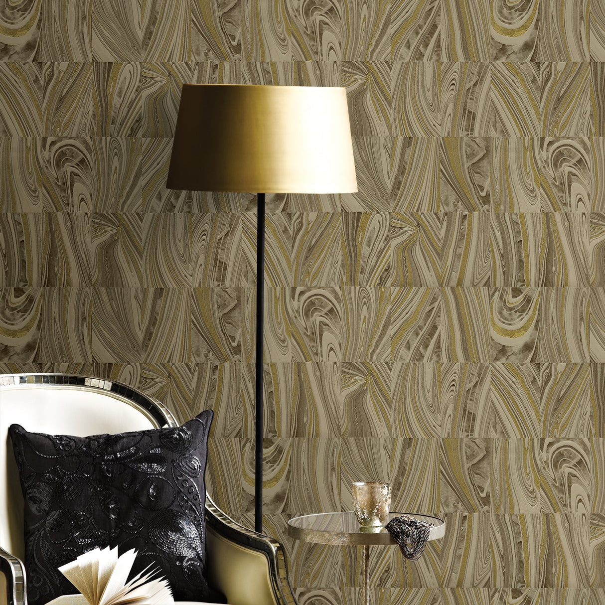 Advantage 2835-C88613 Boulders Brown Glitter Marble Wallpaper