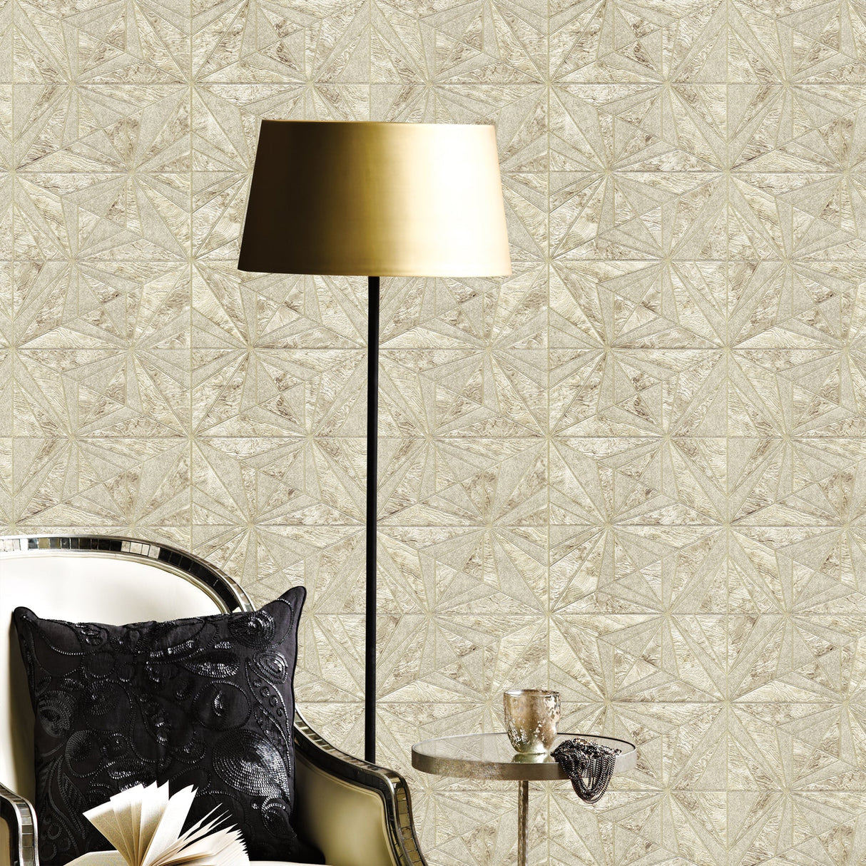 Advantage 2835-C88618 Los Cabos Champagne Marble Geometric Wallpaper