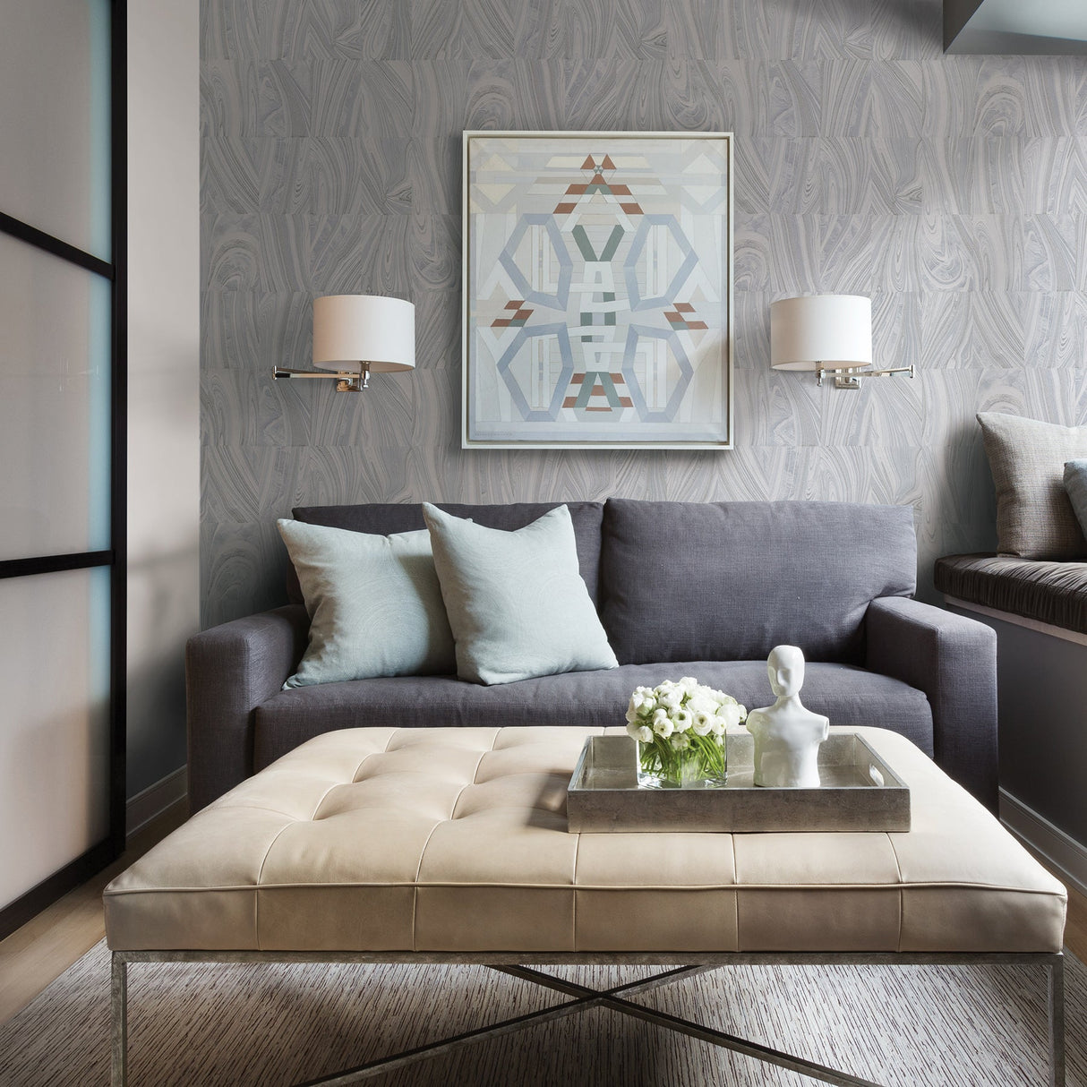 Advantage 2835-C88620 Boulders Ivory Glitter Marble Wallpaper