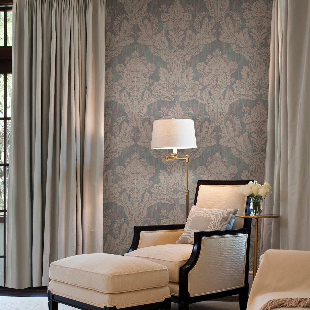 Advantage 2835-M1407 Zemi Teal Damask Wallpaper