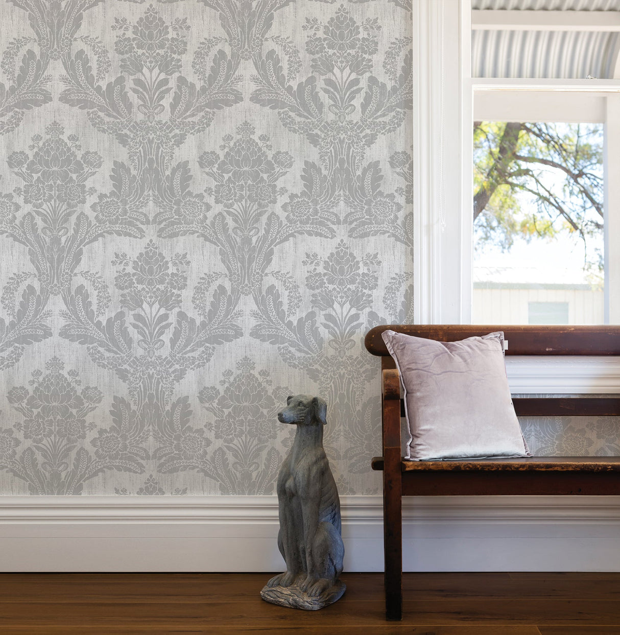 Advantage 2835-M1409 Zemi Ivory Damask Wallpaper