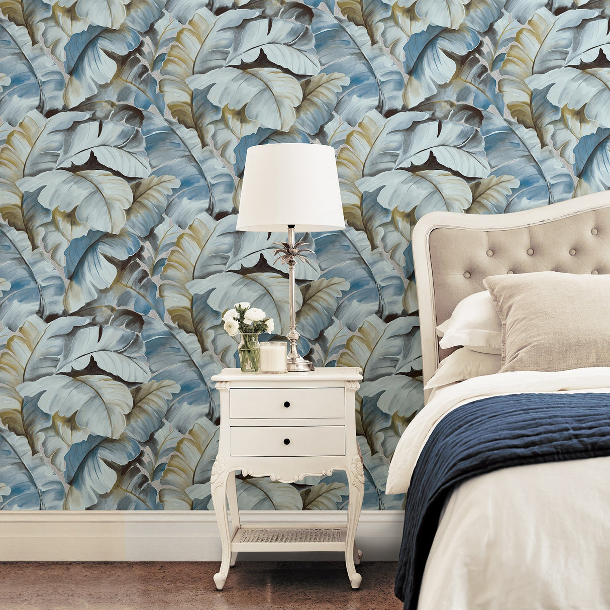 Advantage 2835-SY5153P Mardan Light Blue Banana Leaf Wallpaper