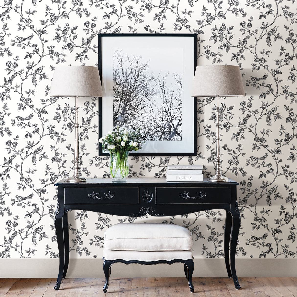Advantage 2836-24976 Ophelia Black Bird Trail Wallpaper