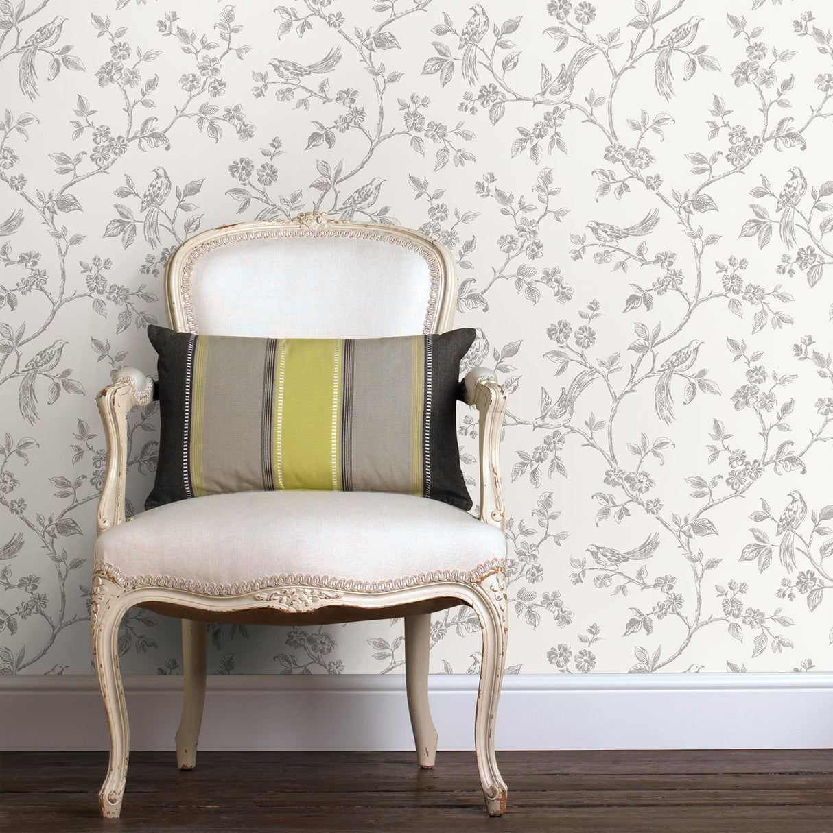 Advantage 2836-24977 Ophelia Grey Bird Trail Wallpaper