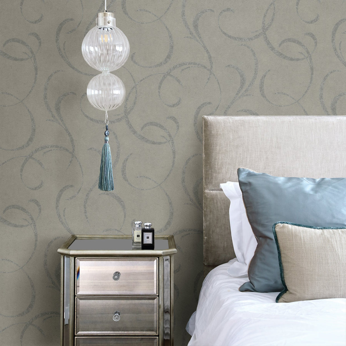 Advantage 2836-467642 Lysander Grey Scrolls Wallpaper