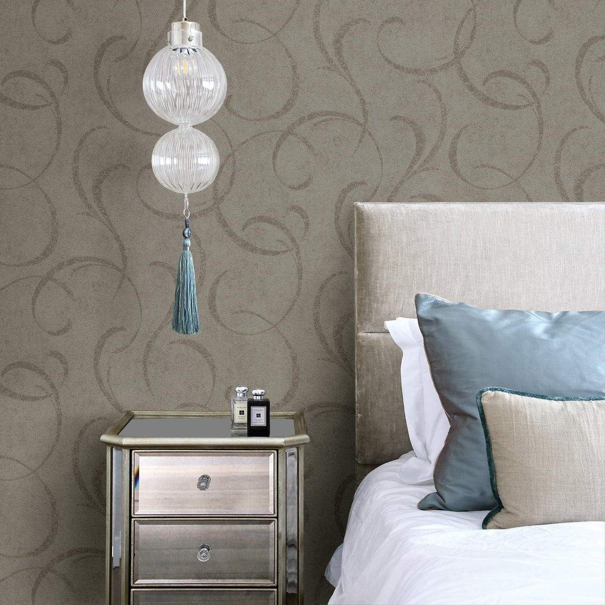 Advantage 2836-467659 Lysander Taupe Scrolls Wallpaper