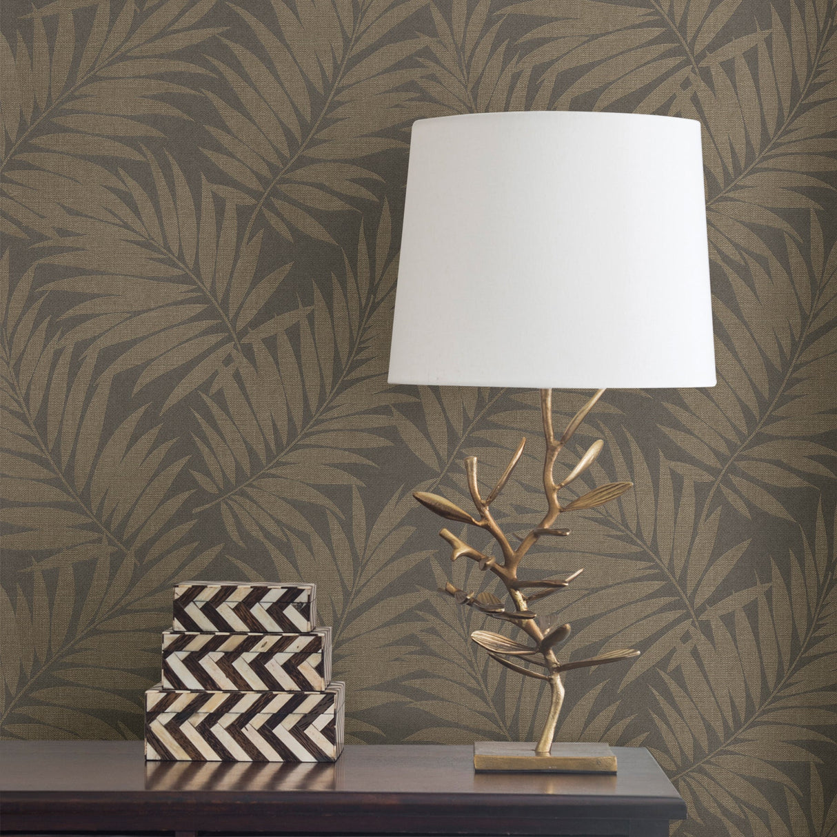 Advantage 2836-527575 Regan Dark Brown Palm Fronds Wallpaper