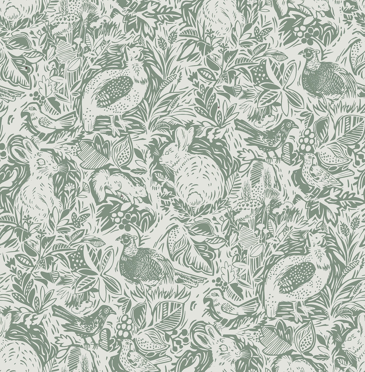 A-Street Prints 2861-25724 Revival Dark Green Fauna Wallpaper