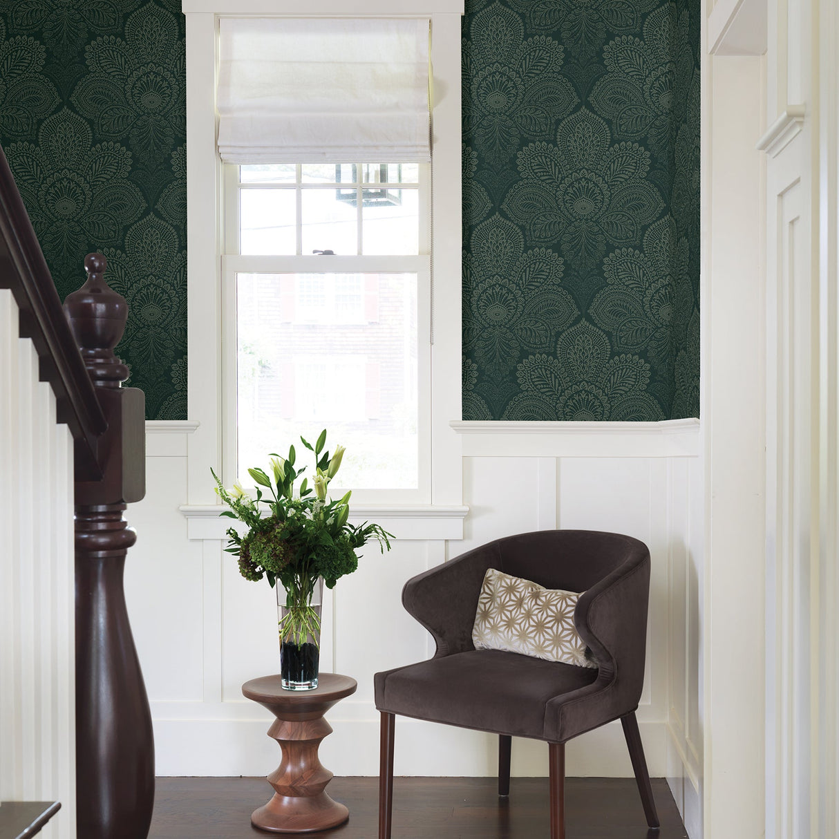 A-Street Prints 2861-25729 Triumph Dark Green Medallion Wallpaper