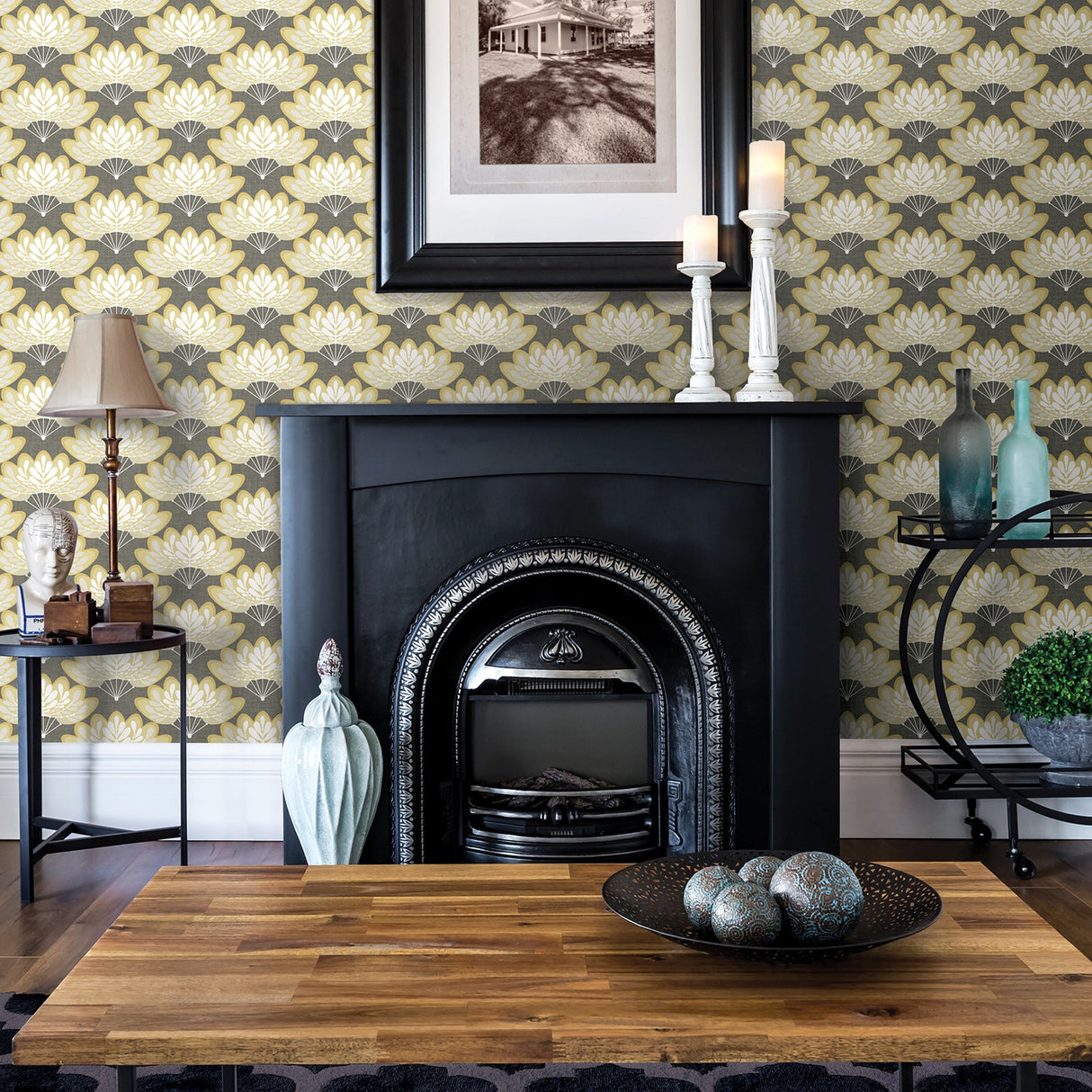 A-Street Prints 2861-25754 Lotus Mustard Floral Fans Wallpaper