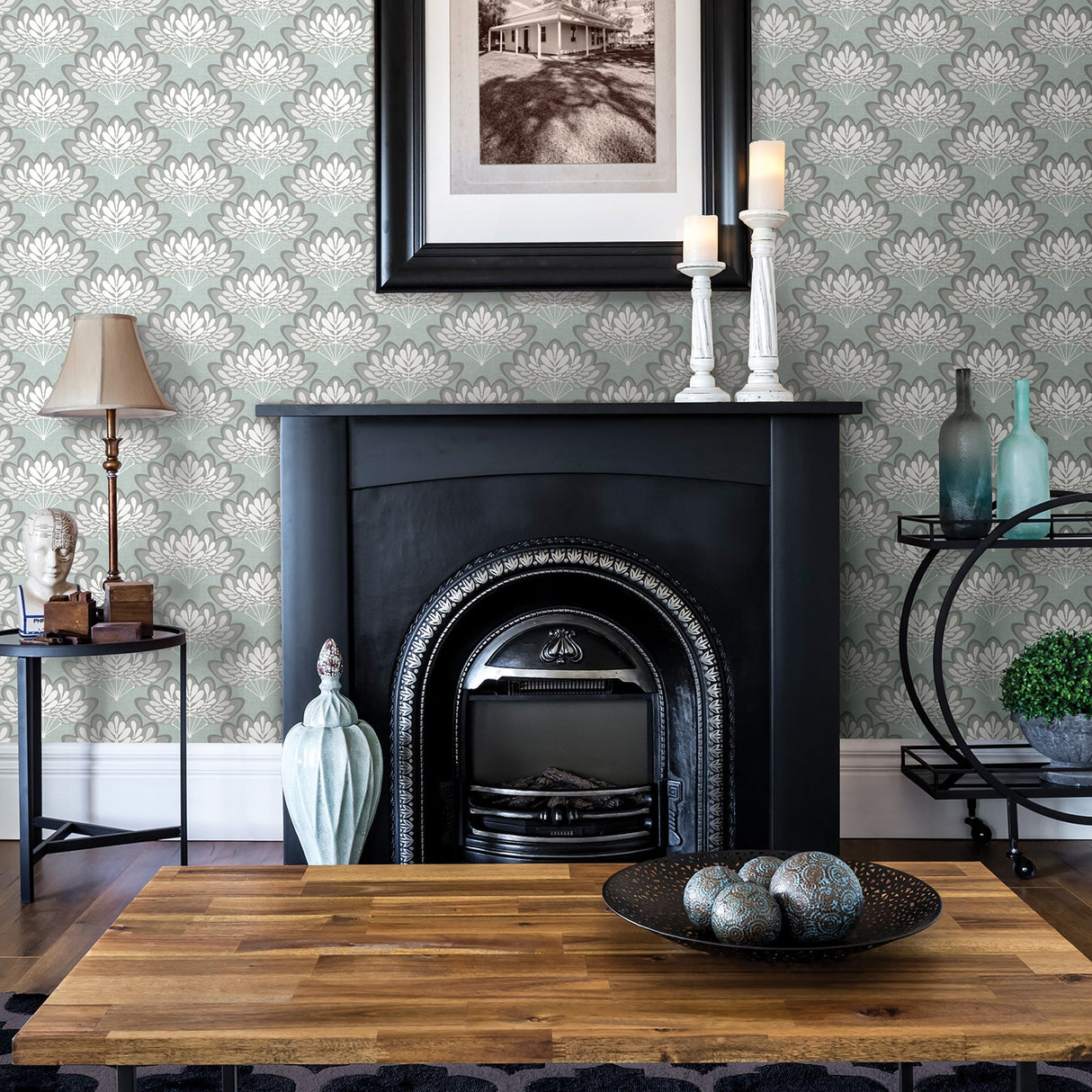 A-Street Prints 2861-25755 Lotus Light Blue Floral Fans Wallpaper