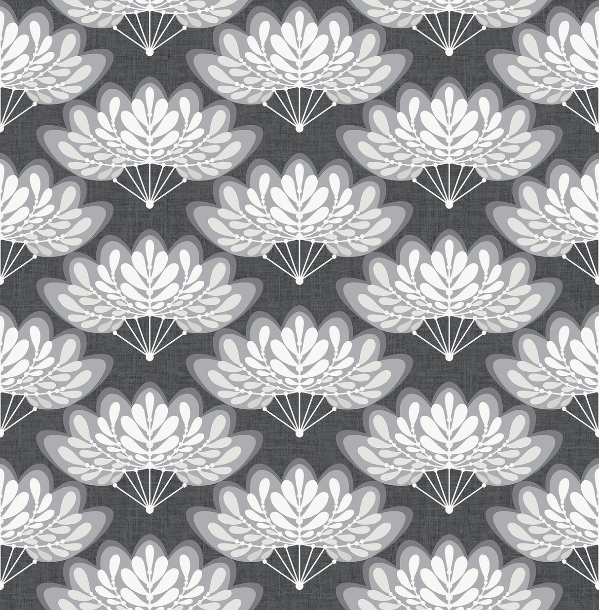 A-Street Prints 2861-25756 Lotus Charcoal Floral Fans Wallpaper