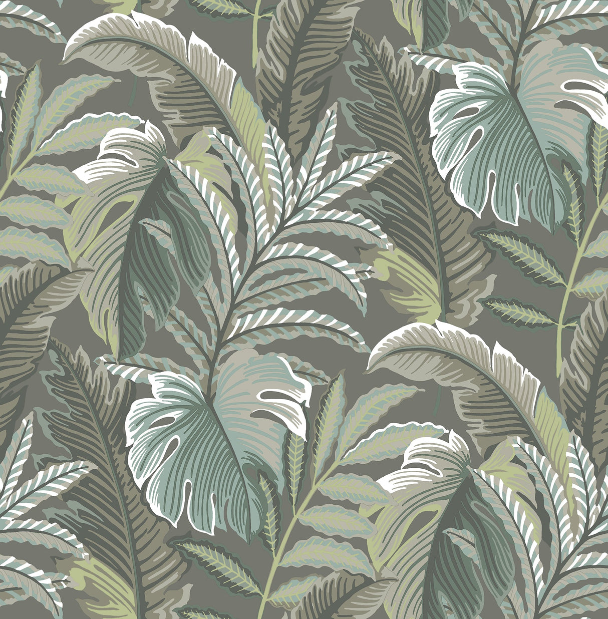 A-Street Prints 2861-25761 Verdant Dark Grey Botanical Wallpaper