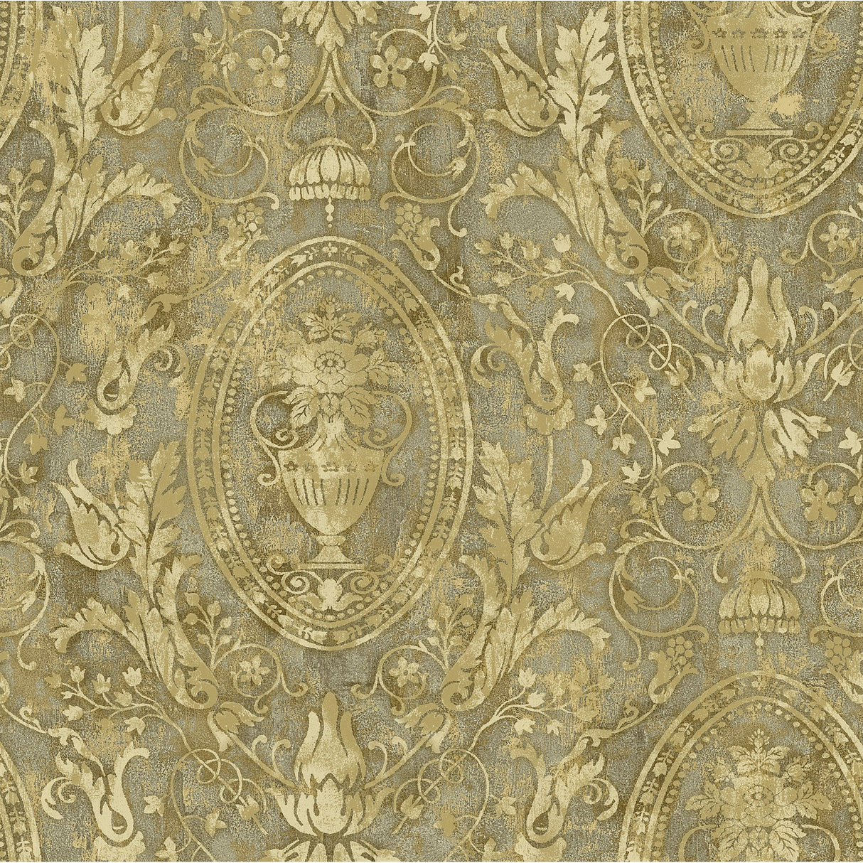 Fairwinds Studio 290-50306 Brown Urn Acanthus Leaf Cameo Wallpaper