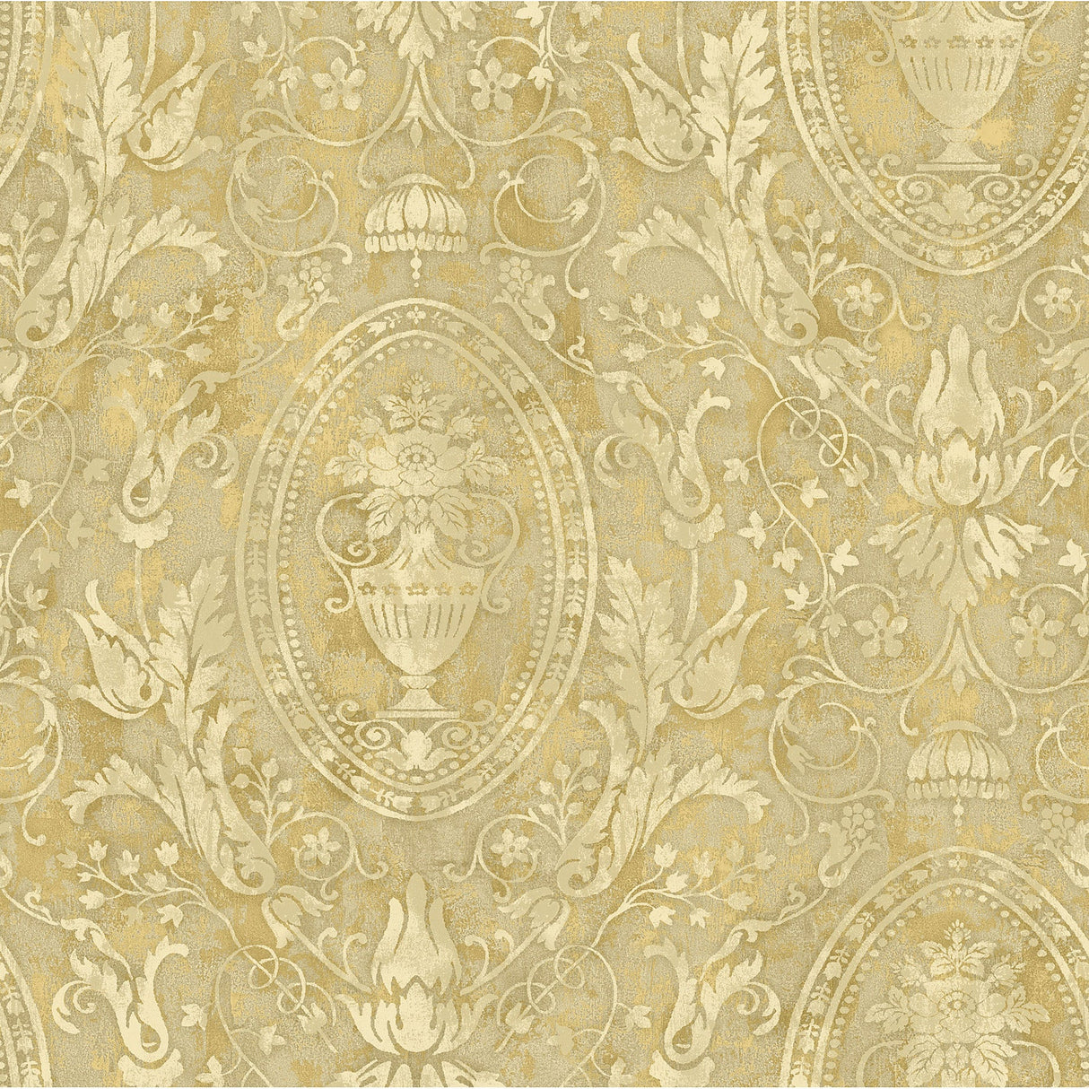 Fairwinds Studio 290-50307 Yellow Urn Acanthus Leaf Cameo Wallpaper