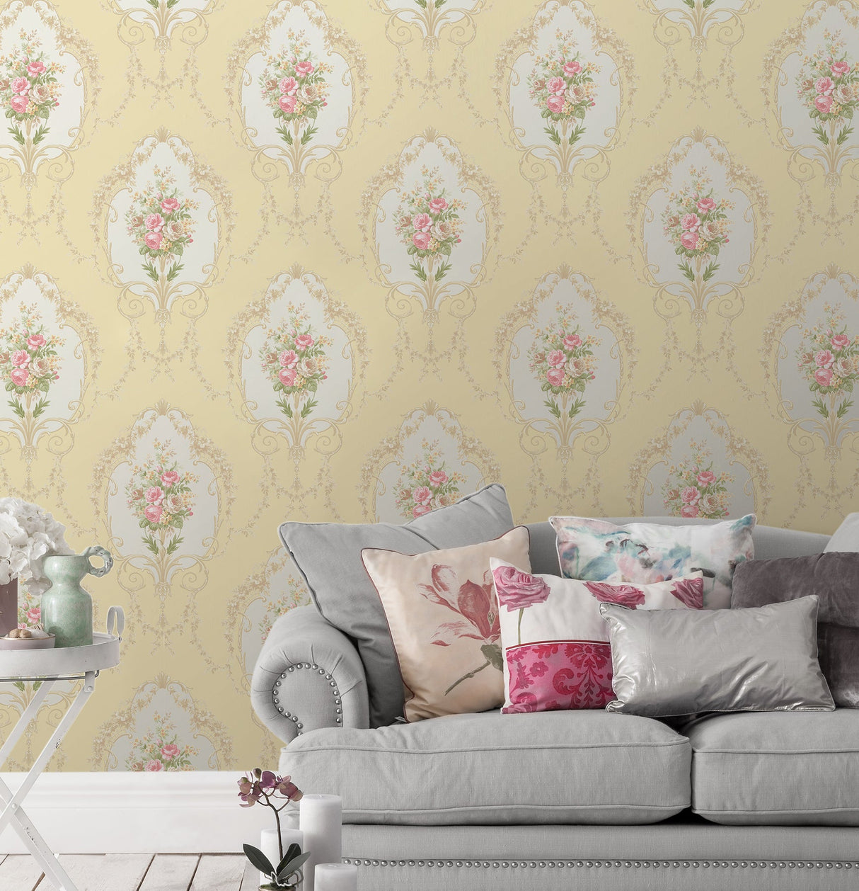 Fine Decor 2900-23248 Liana Yellow Cameo Wallpaper