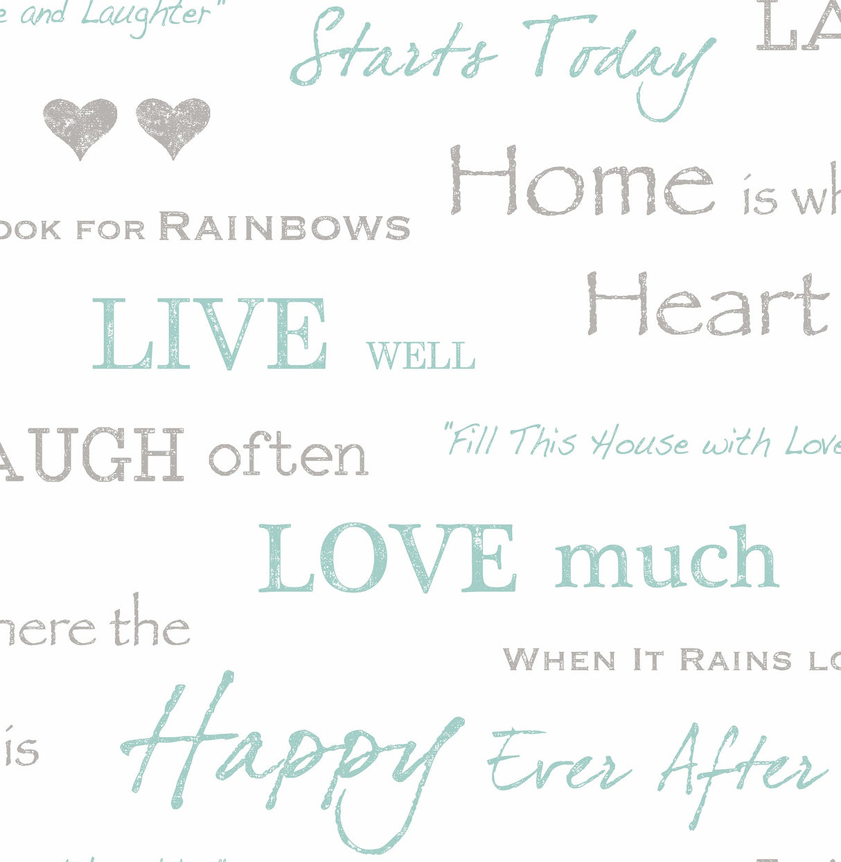 Fine Decor 2900-40428 Happy Home Aqua Text Wallpaper