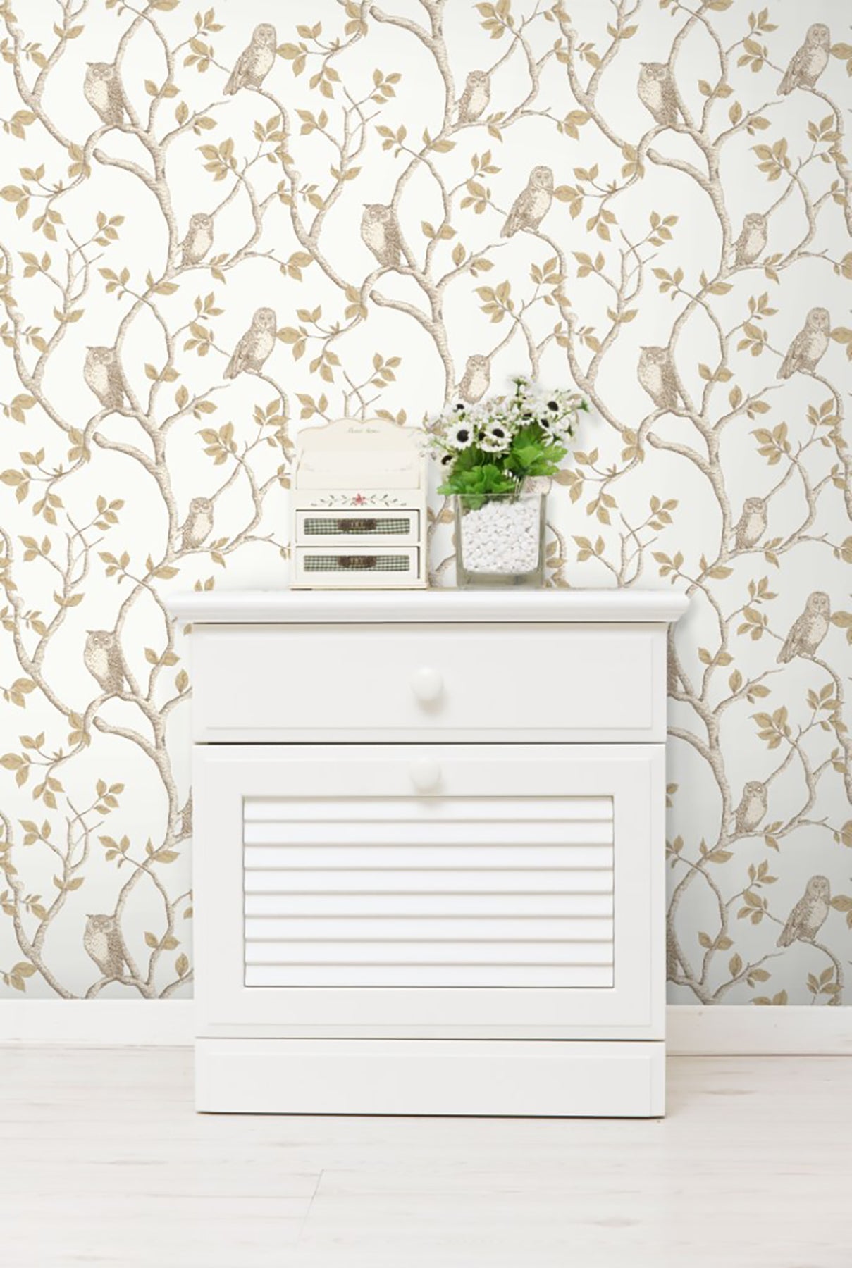 Fine Decor 2900-40639 Linden Natural Owl Wallpaper