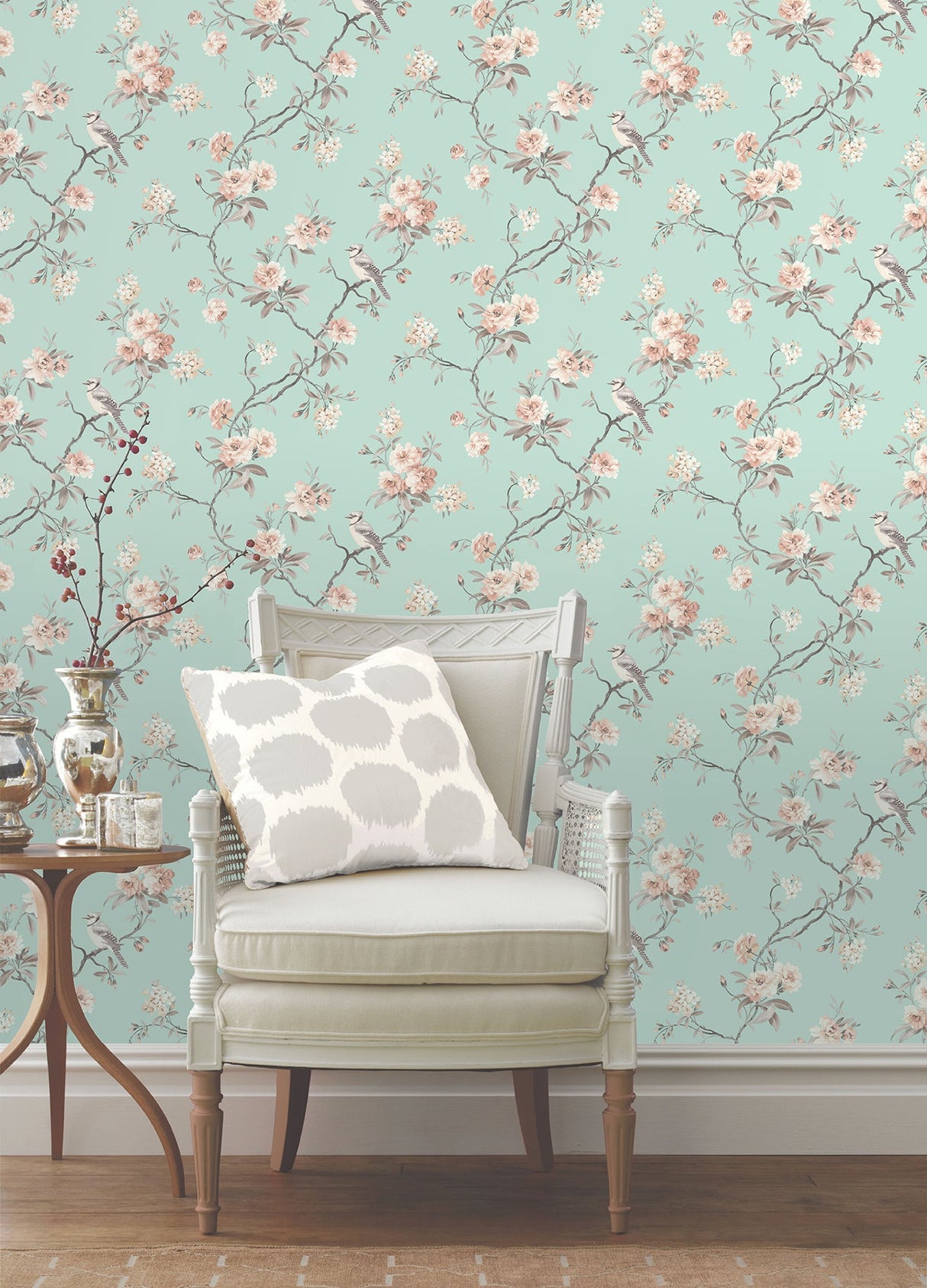 Fine Decor 2900-40768 Chinoiserie Seafoam Floral Wallpaper