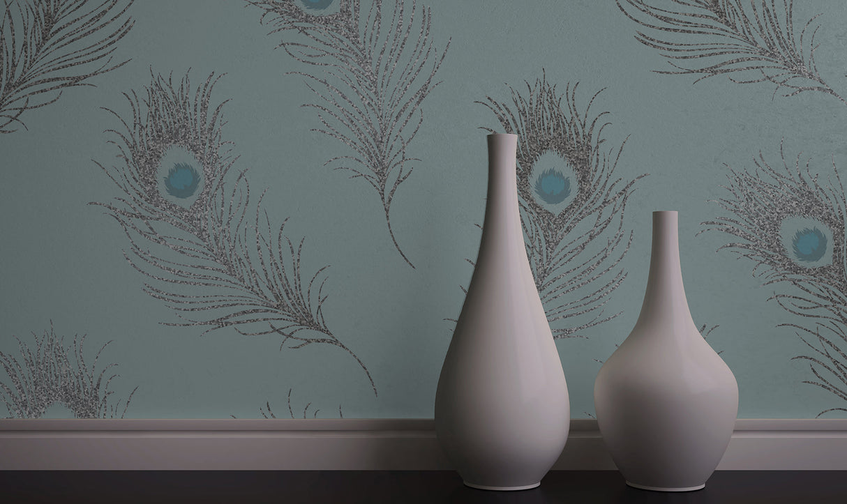Fine Decor 2900-40798 Squawk Blue Glitter Peacock Wallpaper