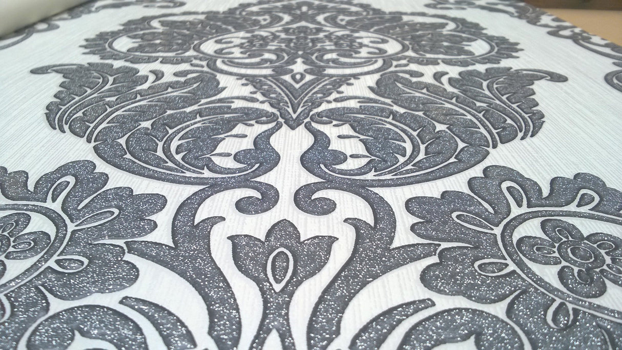 Fine Decor 2900-40896 Rochester Charcoal Damask Wallpaper