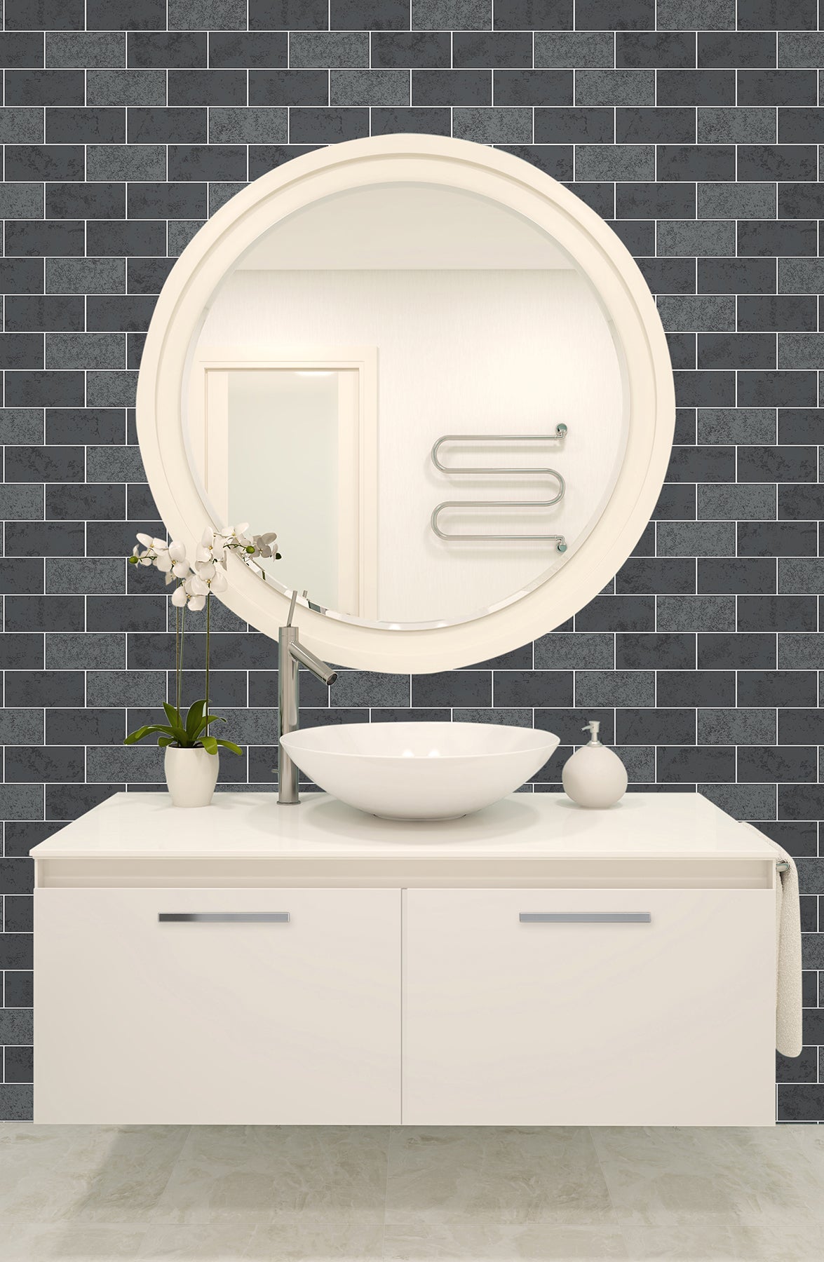 Fine Decor 2900-41462 Ceramica Black Subway Tile Wallpaper