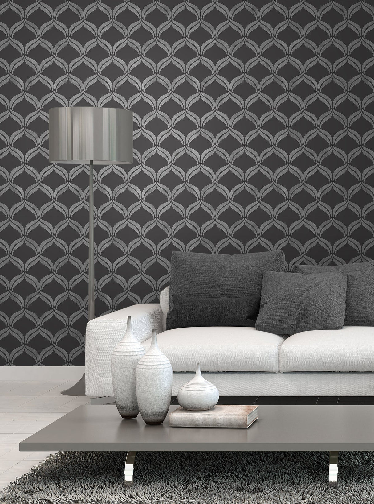 Fine Decor 2900-41702 Wentworth Geo Black Ogee Wallpaper