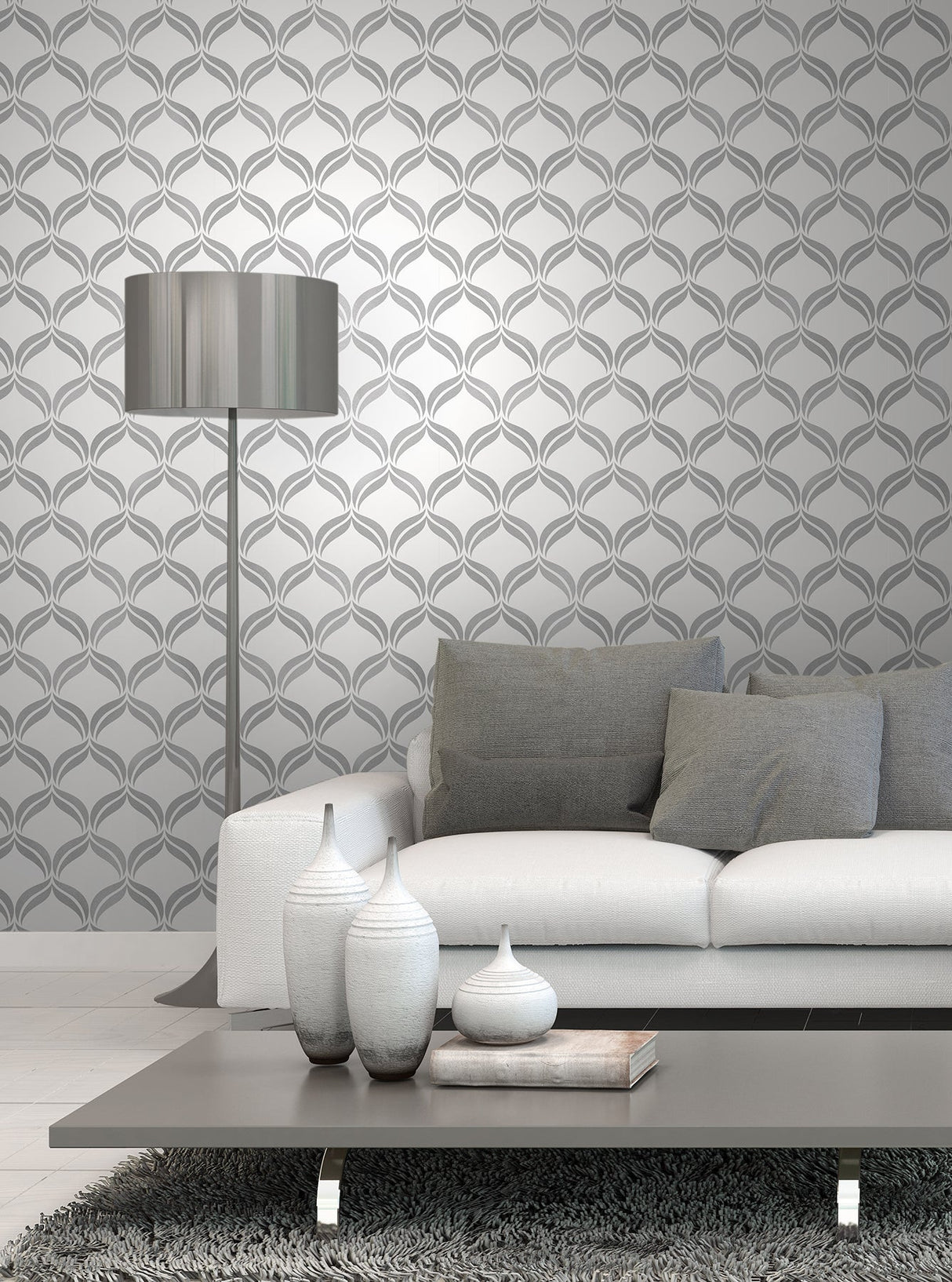 Fine Decor 2900-41705 Wentworth Geo Grey Ogee Wallpaper