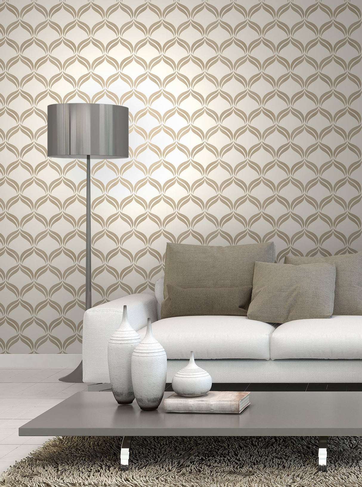 Fine Decor 2900-41708 Wentworth Geo Beige Ogee Wallpaper