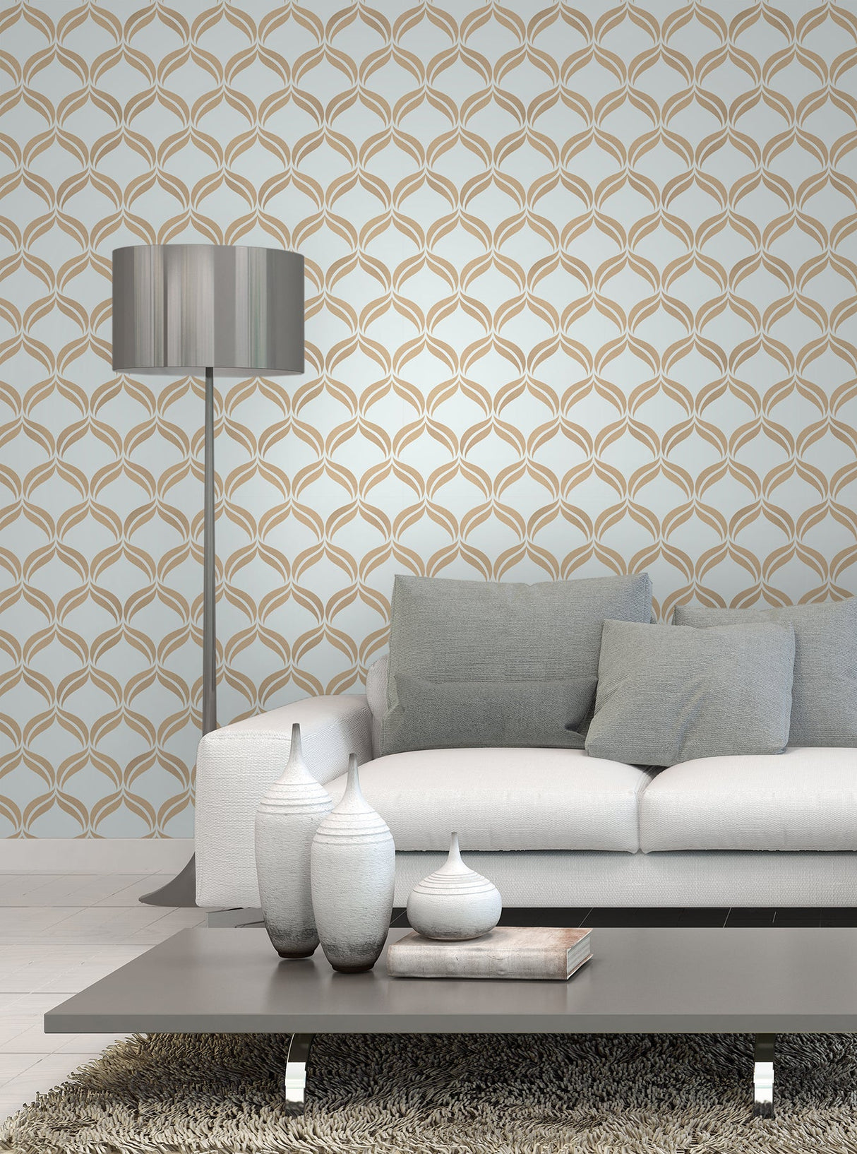 Fine Decor 2900-41711 Wentworth Geo Blue Ogee Wallpaper