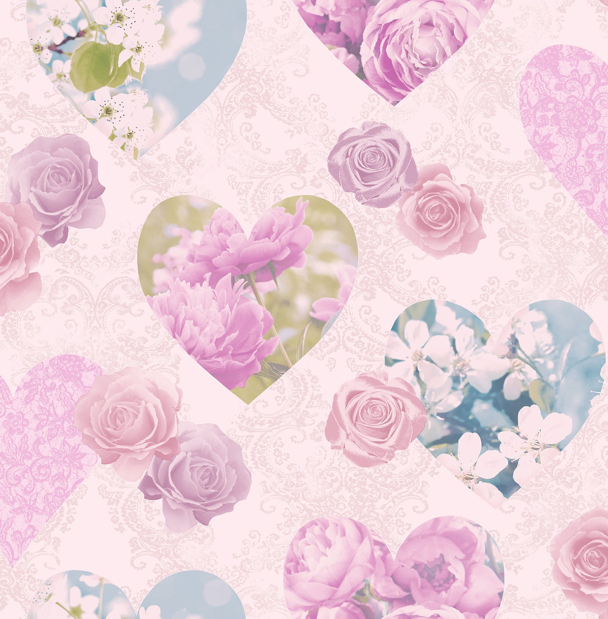 Fine Decor 2900-41913 Amour Pink Floral Hearts Wallpaper