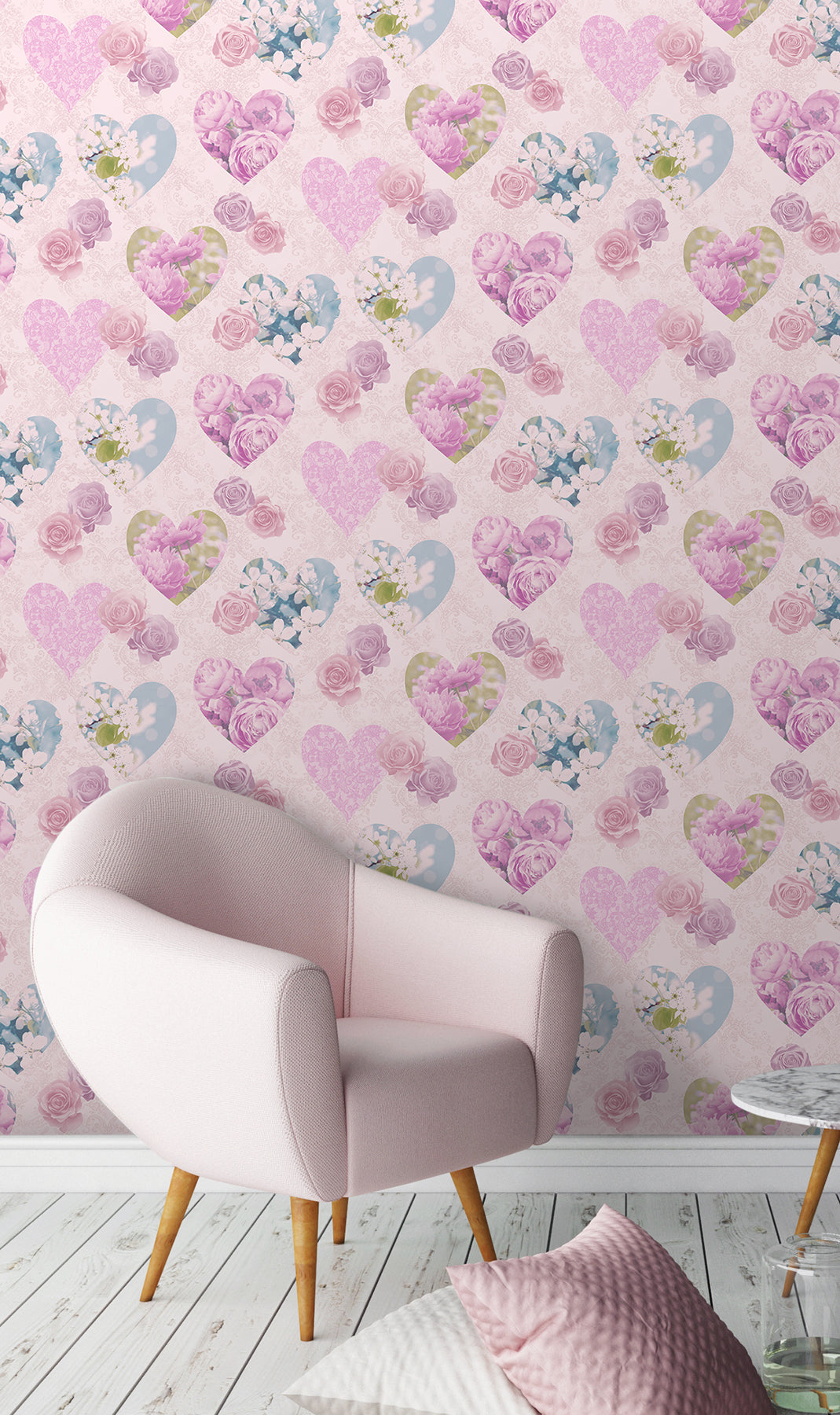 Fine Decor 2900-41913 Amour Pink Floral Hearts Wallpaper