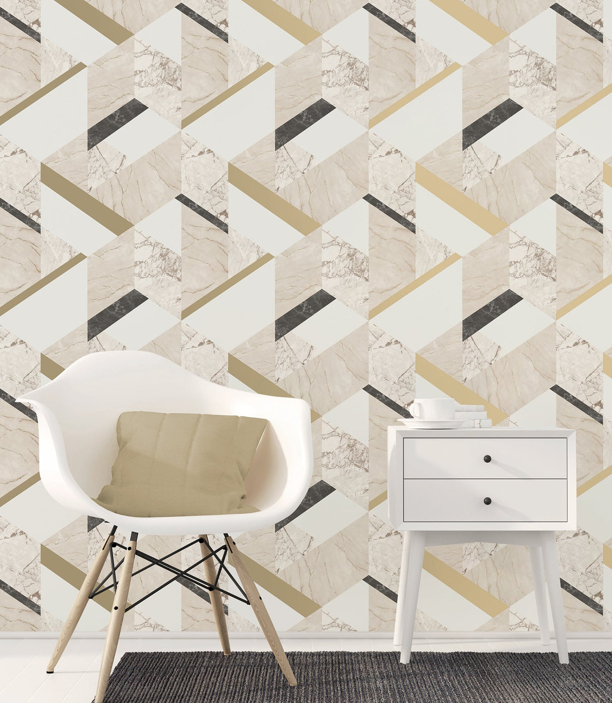 Fine Decor 2900-42050 Elvira Cream Marble Geometric Wallpaper