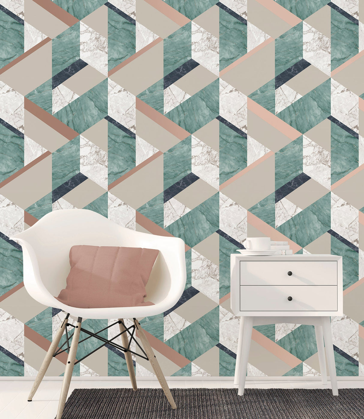 Fine Decor 2900-42051 Elvira Green Marble Geometric Wallpaper