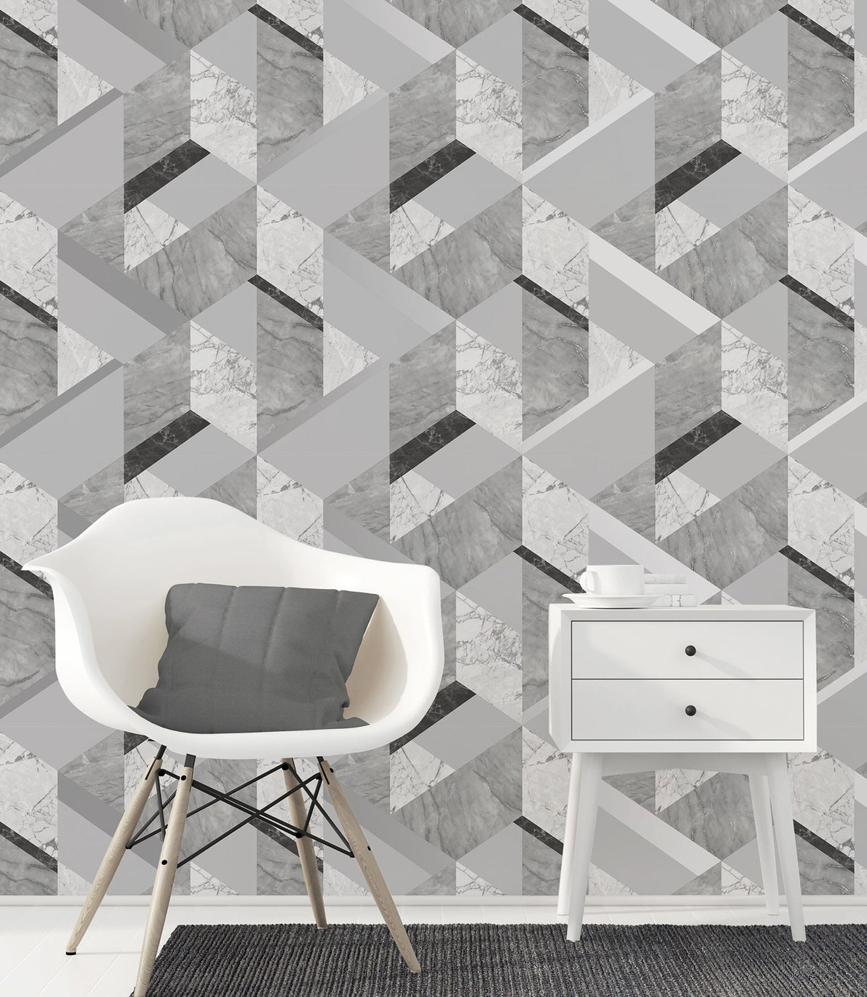 Fine Decor 2900-42052 Elvira Grey Marble Geometric Wallpaper