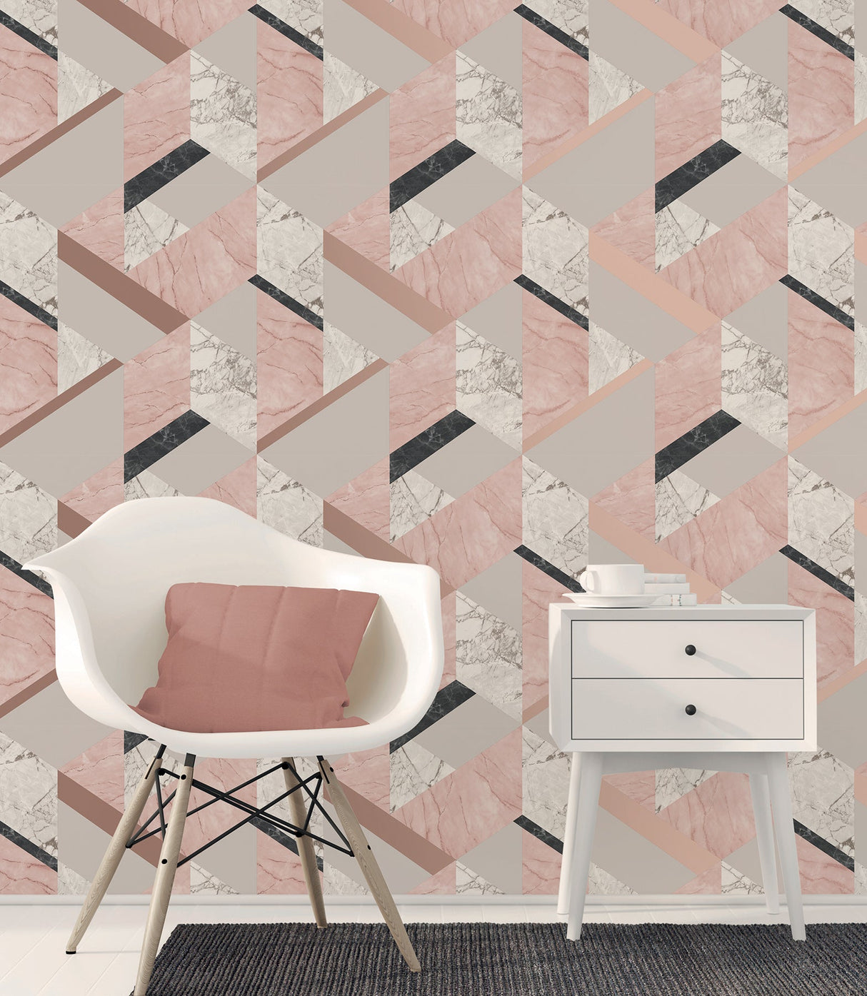Fine Decor 2900-42053 Elvira Pink Marble Geometric Wallpaper