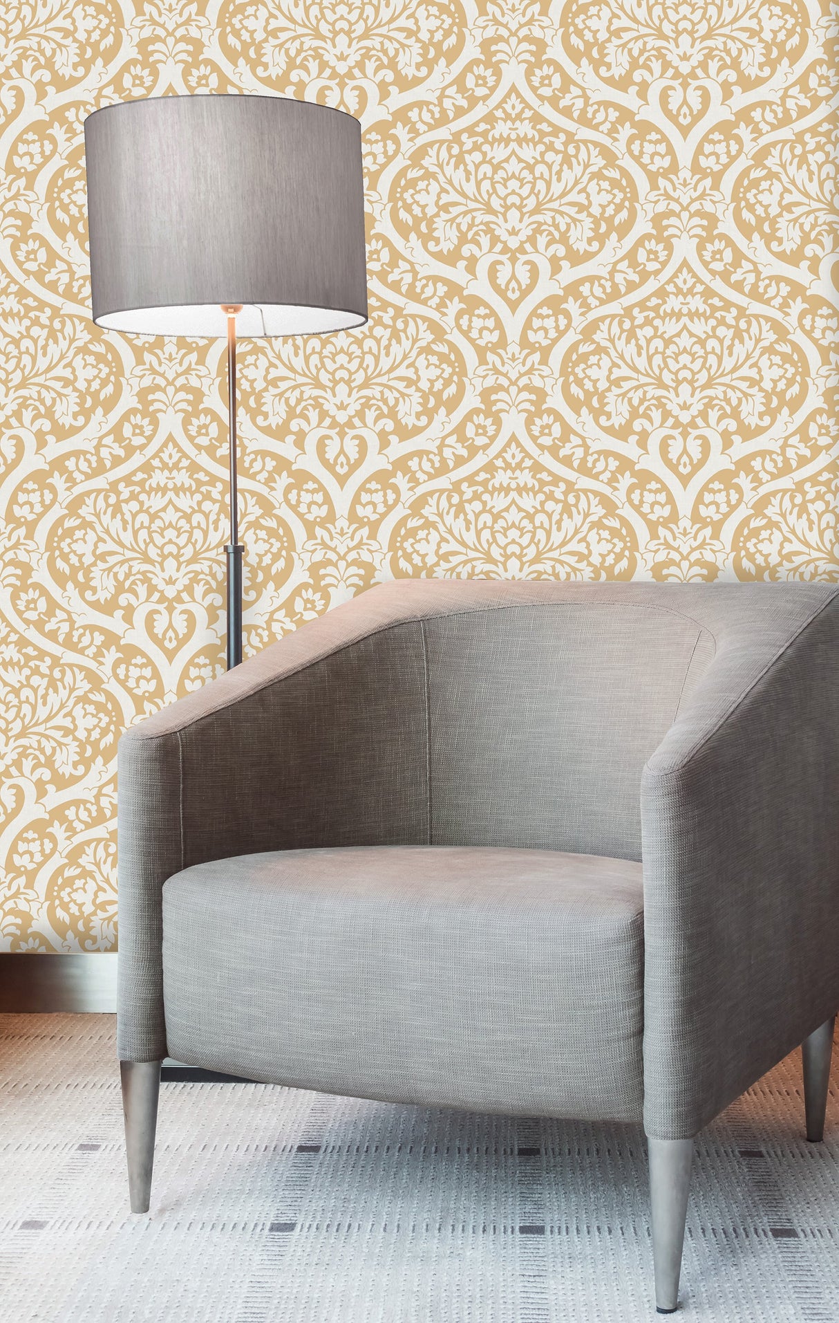 Fine Decor 2900-42527 Sandringham Mustard Damask Wallpaper