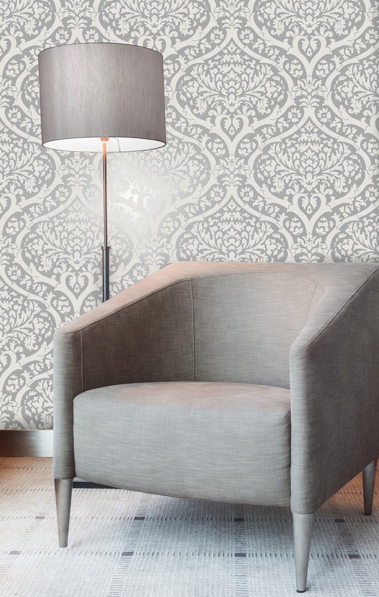 Fine Decor 2900-42529 Sandringham Silver Damask Wallpaper